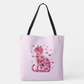Floral Cat Silhouette ArtFaux Ingepakt Canvas Prin Tote Bag (Achterkant)
