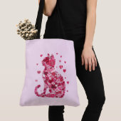 Floral Cat Silhouette ArtFaux Ingepakt Canvas Prin Tote Bag (Dichtbij)