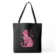 Floral Cat Silhouette ArtFaux Ingepakt Canvas Prin