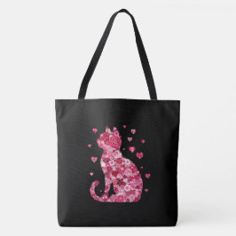 Floral Cat Silhouette ArtFaux Ingepakt Canvas Prin Tote Bag
