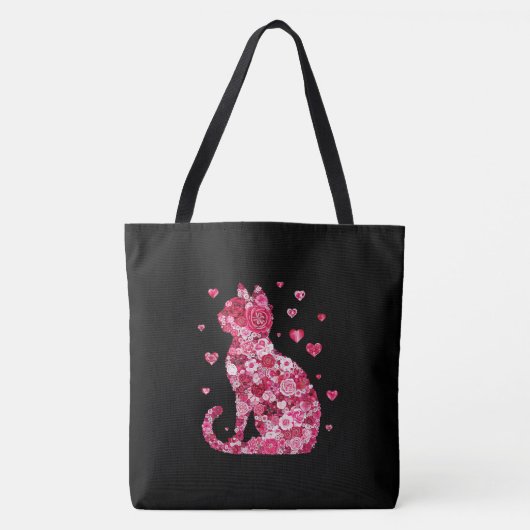 Floral Cat Silhouette ArtFaux Ingepakt Canvas Prin Tote Bag (Voorkant)