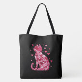 Floral Cat Silhouette ArtFaux Ingepakt Canvas Prin Tote Bag (Achterkant)