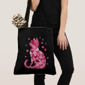 Floral Cat Silhouette ArtFaux Ingepakt Canvas Prin Tote Bag (Dichtbij)