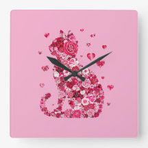 Floral Cat Silhouette ArtFaux Ingepakt Canvas Prin