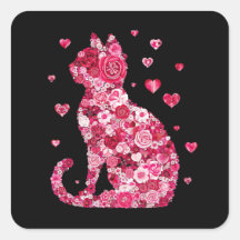Floral Cat Silhouette ArtFaux Ingepakt Canvas Prin