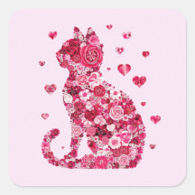 Floral Cat Silhouette ArtFaux Ingepakt Canvas Prin
