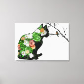 Floral Cat Silhouette Canvas Afdruk (Voorkant)