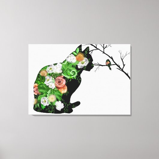 Floral Cat Silhouette Canvas Afdruk (Voorkant)