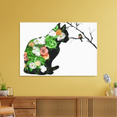 Floral Cat Silhouette Canvas Afdruk (Insitu (Woonkamer))