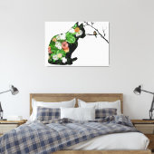 Floral Cat Silhouette Canvas Afdruk (Insitu (Slaapkamer))