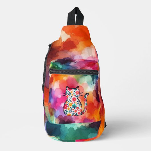 Floral Cat Silhouette Sling Bag (Voorkant)