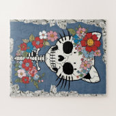 Floral Cat Skelet met Kant en Denim Legpuzzel (Horizontaal)