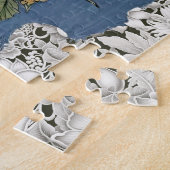 Floral Cat Skelet met Kant en Denim Legpuzzel (Zijkant)