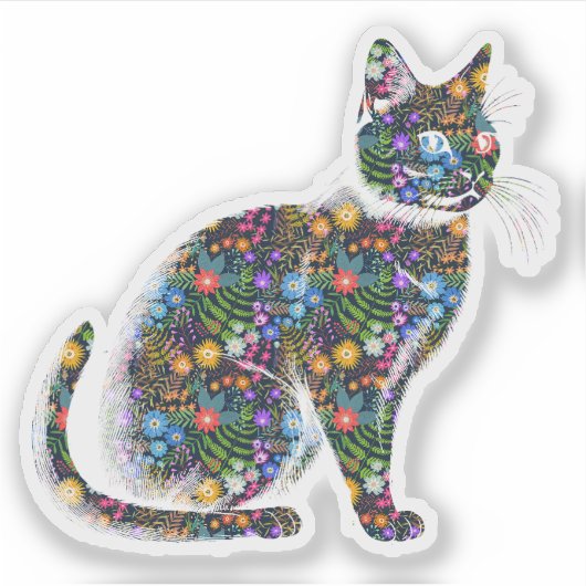 floral cat sticker (Voorkant)