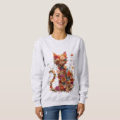 Floral Cat Sweatshirt | Cozy Aesthetic Cat Lover  (Voorkant volledig)