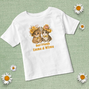 Floral Cats Beste vrienden Geel Whimsical Cute Kinder Shirts