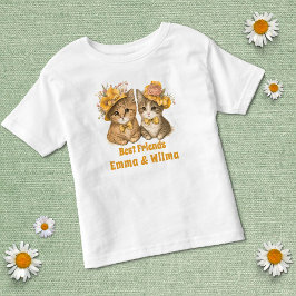 Floral Cats Beste vrienden Geel Whimsical Cute Kinder Shirts