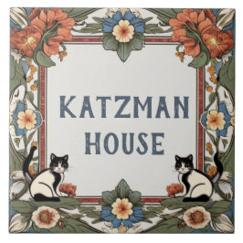 Floral Cats Custom House Name Bord Teken Plaque Tegeltje