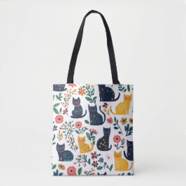 Floral Cats Elegant en Stijlvol Kattenpatroon Tote Bag