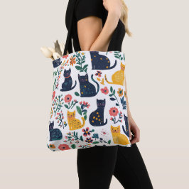 Floral Cats Elegant en Stijlvol Kattenpatroon Tote Bag