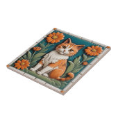 Floral Cats - Ginger Cat & Orange Flowers Garden Tegeltje (Zijkant)