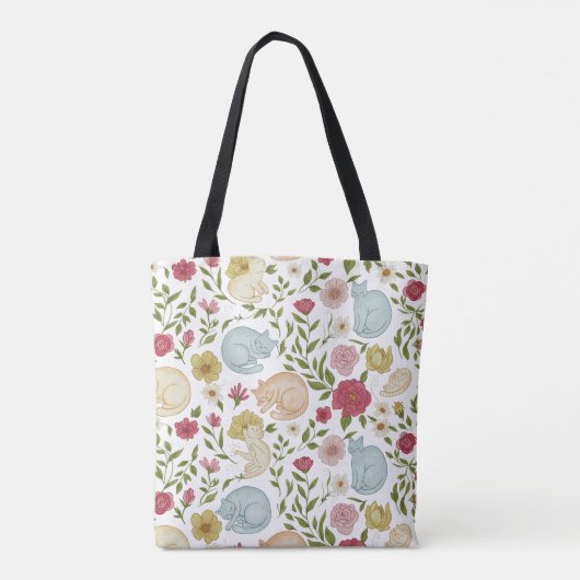 Floral Cats Pattern Herbruikbare Canvas tas (Achterkant)