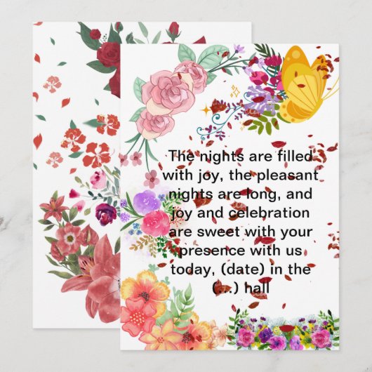 Floral Celebration Invitation Kaart – levendige tu (Voorkant / Achterkant)