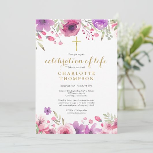 Floral Celebration of Life Christelijk Funeral Pho Kaart (Staand voorkant)