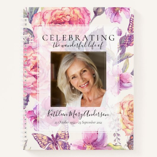 Floral Celebration of Life Funeral Guest Book Notitieboek (Voorkant)
