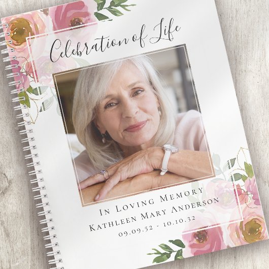Floral Celebration of Life Funeral Guest Book Notitieboek