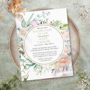 Floral Celebration of Life Funeral Invitation Aankondigingskaart