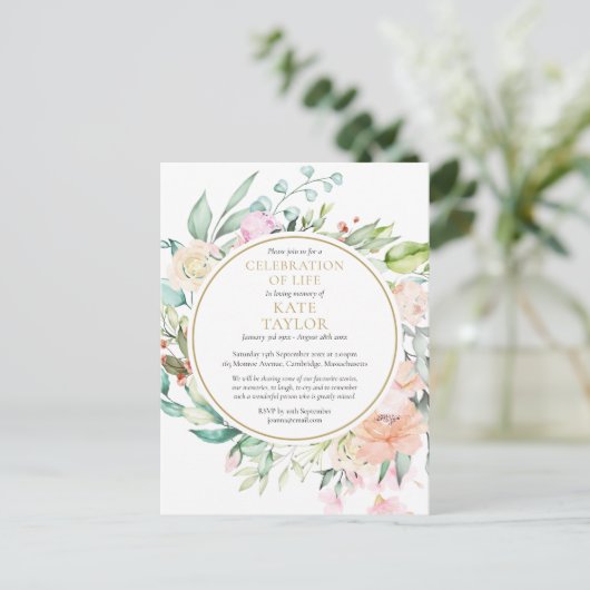 Floral Celebration of Life Funeral Invitation Aankondigingskaart (Staand voorkant)