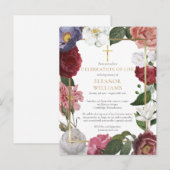 Floral Celebration of Life Gold Cross Funeral Aankondigingskaart (Voorkant / Achterkant)