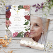Floral Celebration of Life Gold Cross Photo Aankondigingskaart
