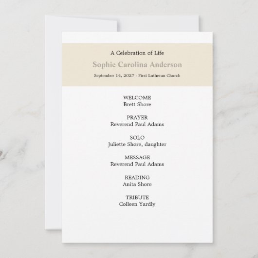 Floral Celebration of Life Programma (Achterkant)
