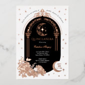 Floral Celestial Moon Star Tiara Quinceanera Foto Folie Uitnodiging (Voorkant)