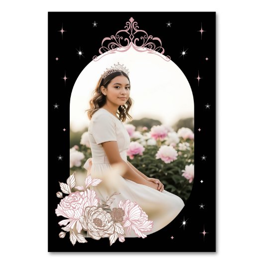 Floral Celestial Moon Star Tiara Quinceanera Foto Kaart (Achterkant)