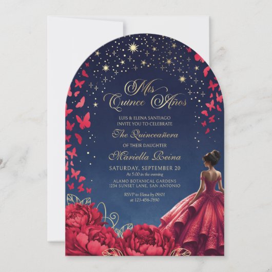 Floral Celestial Princess Elegant Quinceanera Kaart (Voorkant)