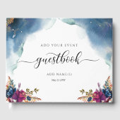 Floral Celestial, Starry Blue Blauwgroen en Paars Gastenboek (Voorkant)