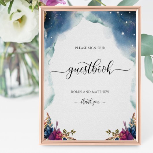 Floral Celestial, Starry Guestbook Poster