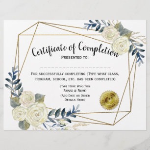 Floral Certificaat van Voltooiing, pas 8.5x11 aan
