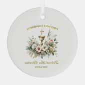 Floral Chalace Eerste Communie Ketting Glas Ornament (Achterkant)