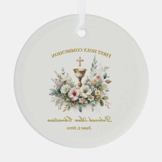 Floral Chalace Eerste Communie Ketting Glas Ornament (Achterkant)