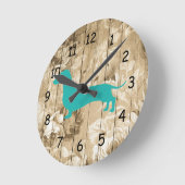 Floral Chalk Wood Faux Dachshund Wall Clock Ronde Klok (Hoek)