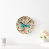 Floral Chalk Wood Faux Dachshund Wall Clock Ronde Klok (Huis)