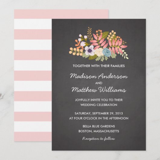 FLORAL CHALKBOARD | AFBEELDINGSINVITATIE KAART (Voorkant / Achterkant)