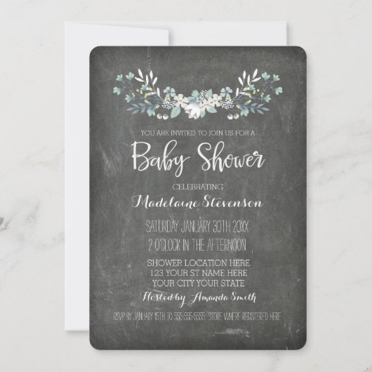  Floral Chalkboard Baby Shower Invitaties Kaart (Achterkant)
