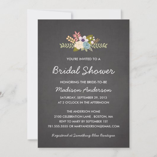 FLORAL CHALKBOARD | BRIDAL SHOWER INVITATION KAART (Voorkant)