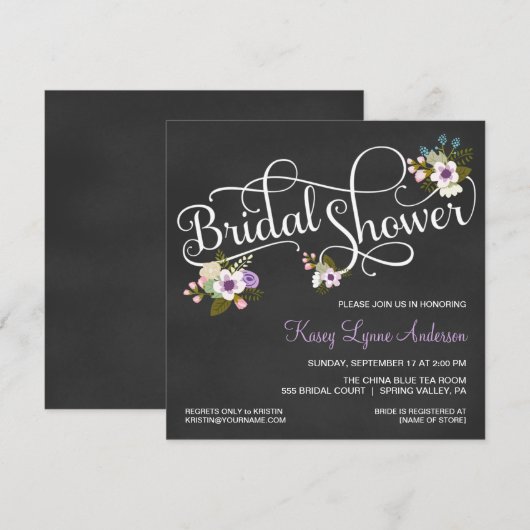 Floral Chalkboard Bridal Shower Invitations Kaart (Voorkant / Achterkant)