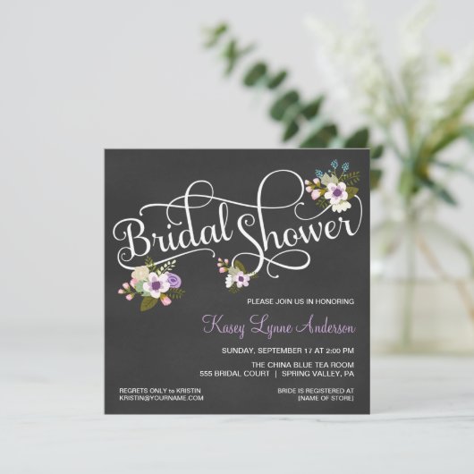 Floral Chalkboard Bridal Shower Invitations Kaart (Staand voorkant)